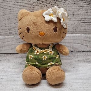 Hello Kitty Hawaii Tan Sanrio Muumuu Lei Design Dress Flowers on Head 8" Sanrio